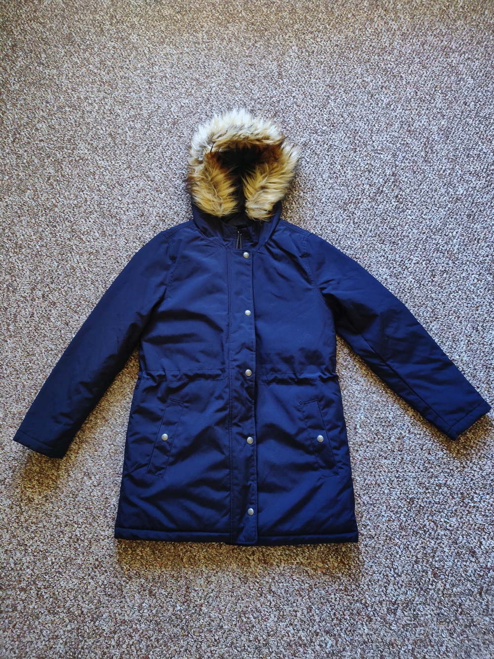 NWT J. Crew Navy Hooded Parka Jacket with Faux-Fur Trim